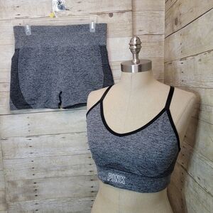 Grey pink workout outfit